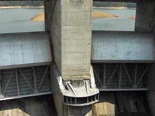Two Of Four Massive Spillway Gates At Fontana Dam